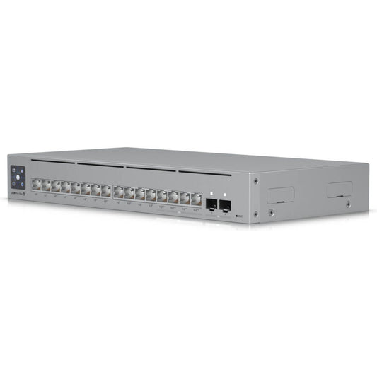 Ubiquiti Switch Pro Max 16 PoE Switch, 84 Gbps Switching Capacity, 64.496 Mpps Forwarding Rate, 1.3" Touch Display, 180W Total PoE Available, Ethernet In-Band, Gray | USW-Pro-Max-16-PoE (180W)