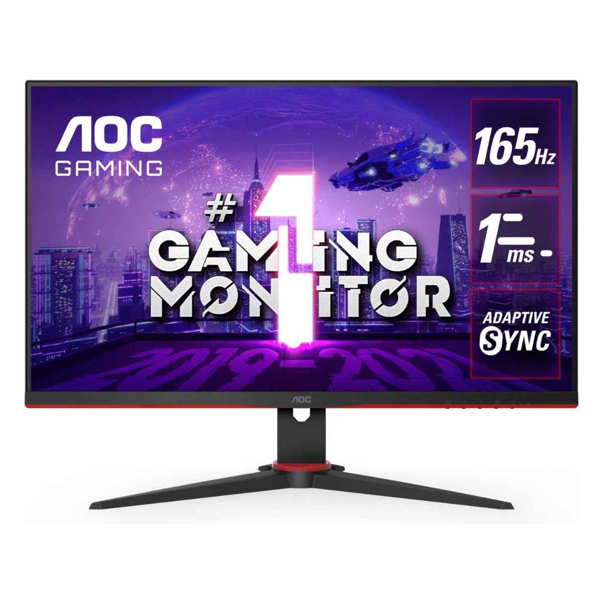 AOC 27G2SE 27" AdaptiveSync Gaming Monitor, 165Hz 1920 1080VA Display, 1ms Response Time, 16.7M Color, 178° (H) / 178° (V) Viewing Angle, VGA 1, HDMI 1.4 2, DP 1.2 1, Black- Red