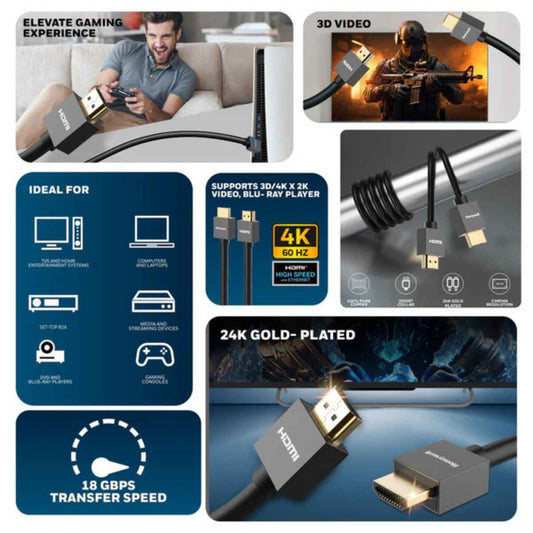 Honeywell High-Speed HDMI v2.0 Cable with Ethernet, 3D/4K@60Hz UHD Resolution, 1/2/3/5/10 Mtr (3.3 ft), 18GBPS,High Speed, Compatible with All HDMI - Enabled Devices