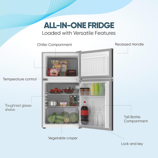 Nikai 135 Liter Double Door Small Refrigerator NRF135DDS, With Adjustable Thermostat, 250V Power, Defrost Cooling, Power Saving Silent & Reliable Compressor
