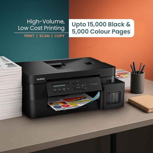 Brother DCP-T830DW Ink Tank Black Printer, 1200 x 6000 DPI, 17 IPM Print Speed, Auto 2-Sided Duplex Printing, 20 Sheets Auto-Document Feeder, WiFi, WiFi-Direct, USB 2.0, LAN