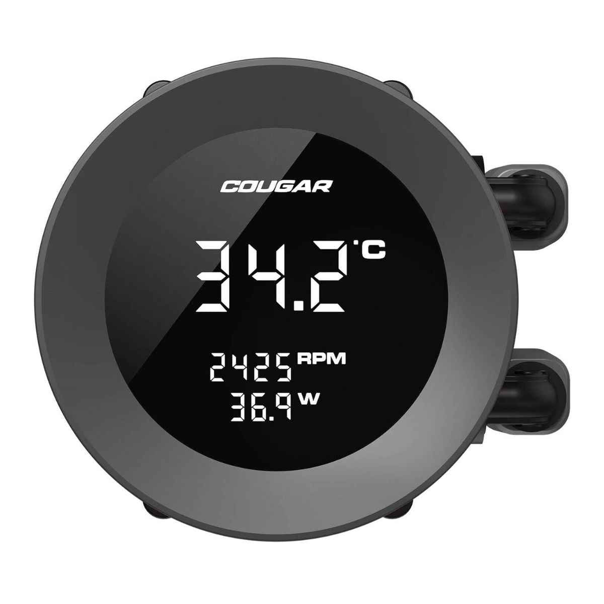 COUGAR Poseidon Vistek ARGB 240 Liquid CPU Cooler | 240mm AIO | 1.9" Digital Display | 2500 RPM PWM Fans | 78.2 CFM Airflow | Copper Cold Plate | Black | 3MPVA240.0001