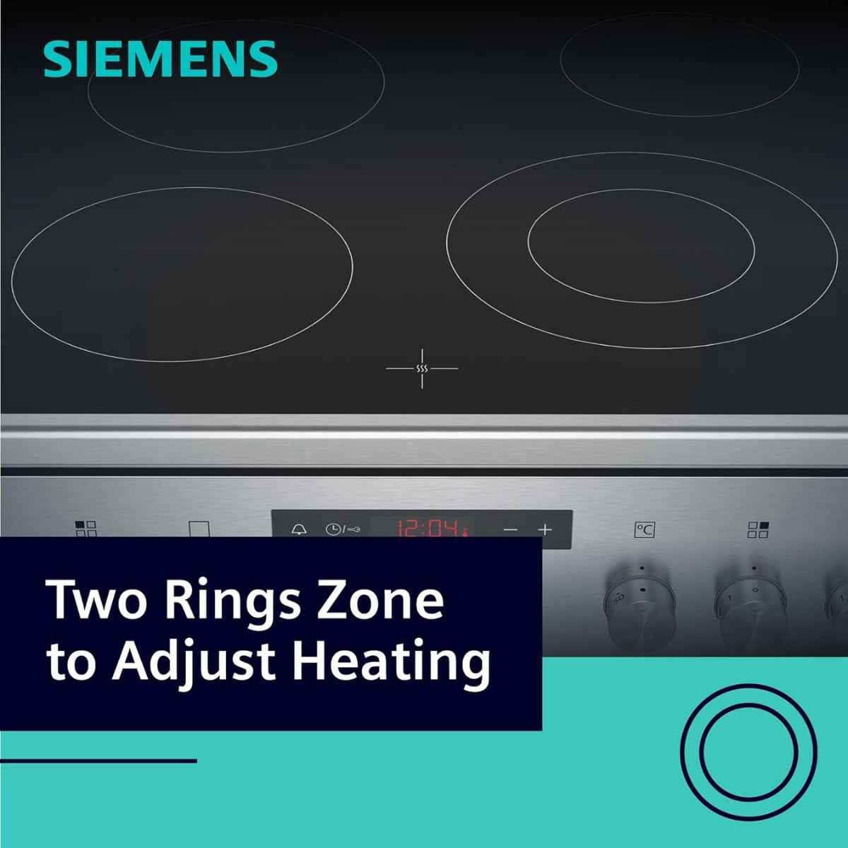 Siemens iQ300 Free-Standing Electric Cooker HK8Q3A150M Ceramic Hob, Stainless Steel, Digital Display, 66L Volume, 60cm Cooker, Ceramic Cooker, 6 Cooking Modes, Red LED Display With Knob Control Interface