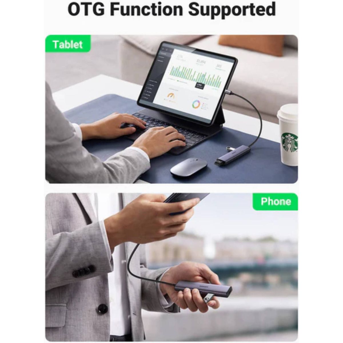UGREEN USB-C to 4-Port USB 3.0 Hub | 5Gbps Data Transfer | Aluminum Alloy Housing | Plug-and-Play | Compact Design | Grey | Model 20841