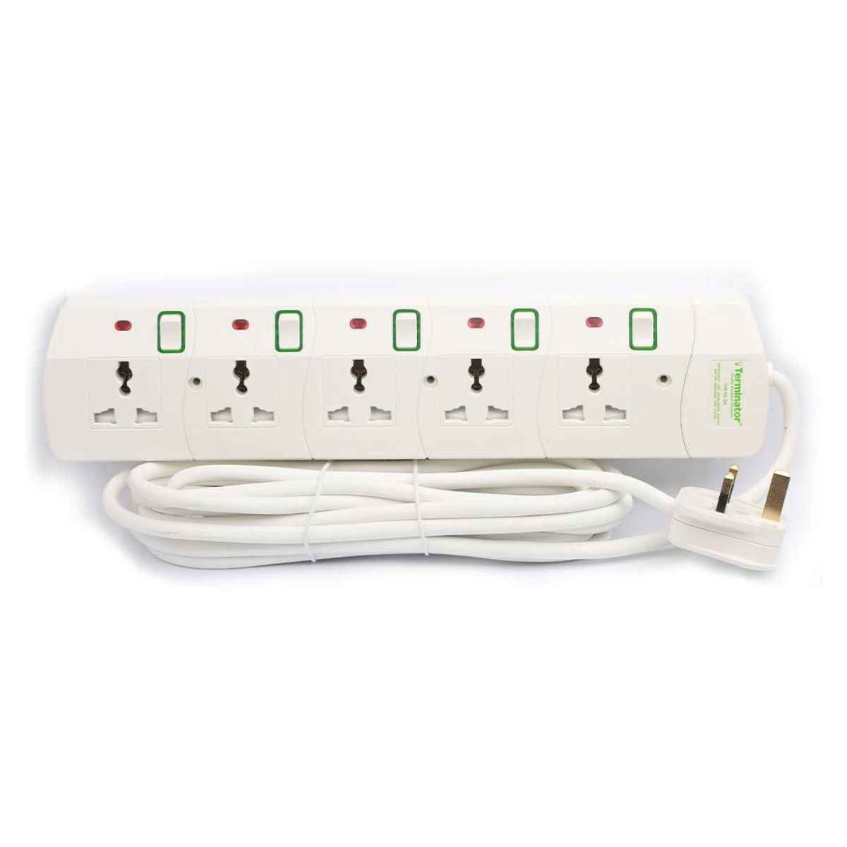 Terminator TPB 5G 5 Way Universal Power Extension Socket With 13A 3M & 5M Cable