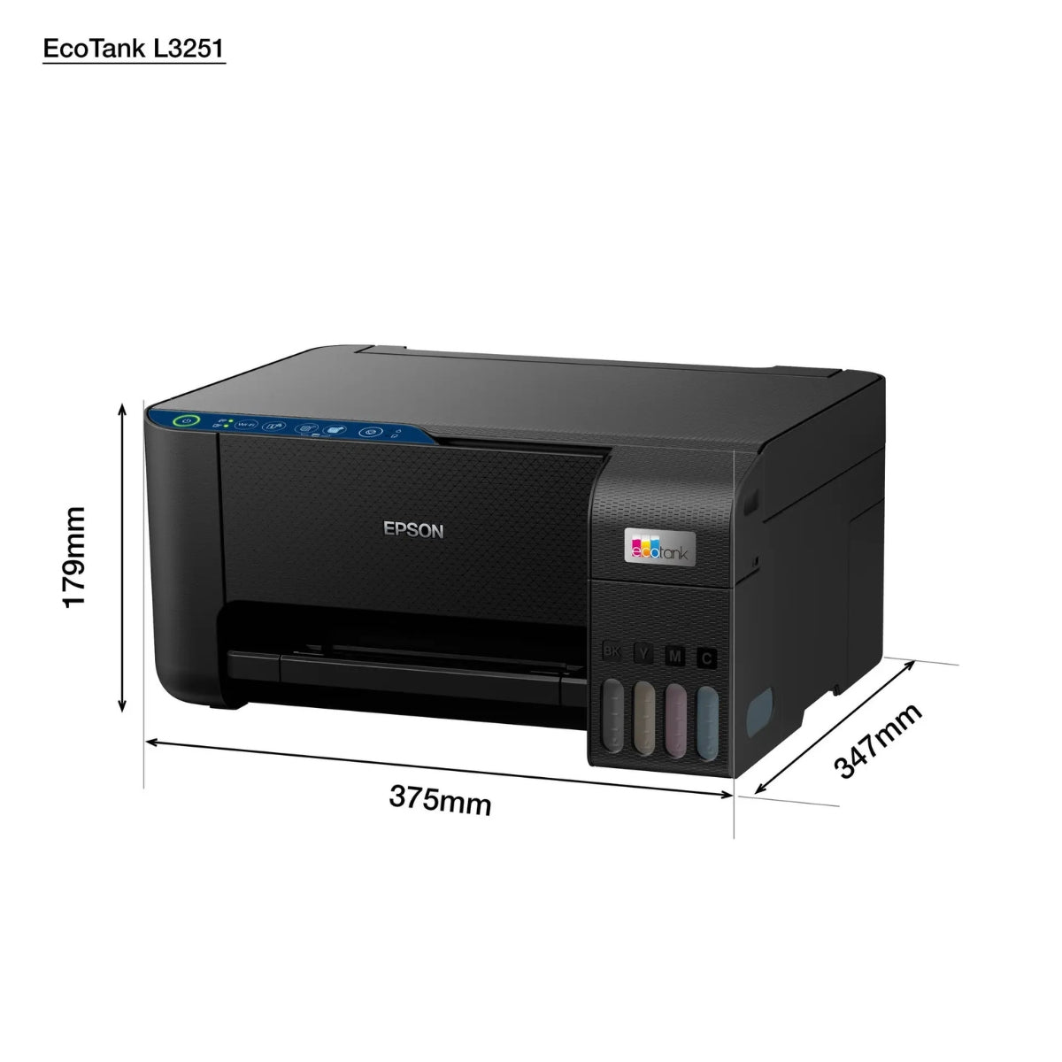 Epson EcoTank L3251 Home Ink Tank Printer, A4 Color 3-in-1 Printer with Wi-Fi Direct, 5760 x 1440 DPI Resolution, 10 Pages/min Print Speed, USB/WiFi, 100 Sheets Paper Tray Capacity, Black