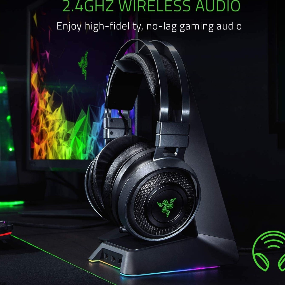 Razer Nari: Thx Spatial Ultimate Wireless Audio Gaming Black Headset RZ04-02670100-R3M1, Audio 2.4Ghz, Works With PC, PS4, Xbox One, Switch, & Mobile Devices