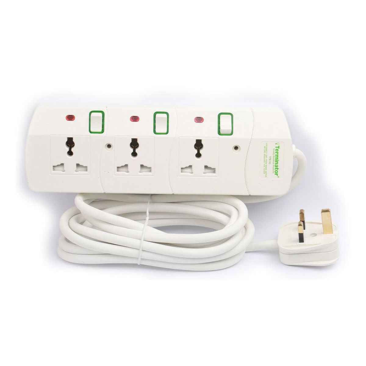 Terminator TPB 3G 3 Way Universal Power Extension Socket With 13A 3M & 5M Cable