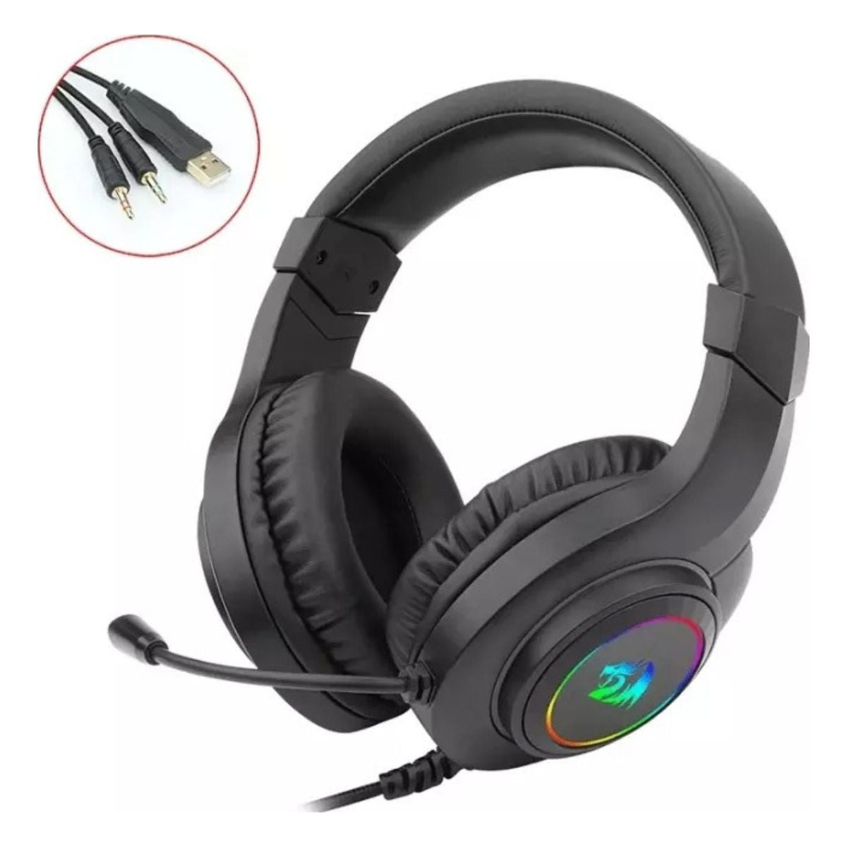 Redragon HYLAS H260 RGB Gaming Headphone | 50mm Drivers | Passive Noise Isolation | 3.5mm Audio & Mic | USB-A | 6ft Cable | Black | H260-RGB