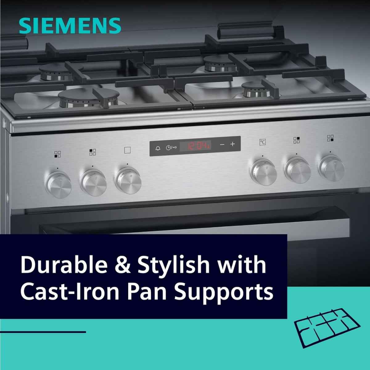Siemens iQ300 Combination Mixed Cooker HX8P3AE50M 60X60 Cm 66L Usable Volume, Integrated Cleaning System, 6 Cooking Modes, Red LED Display with Knob Control Interface, Stainless Steel