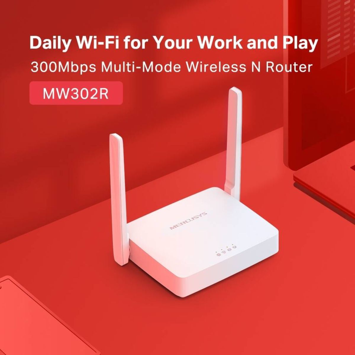 MERCUSYS MW302R N300 Single-Band Wi-Fi 4 Router | 300 Mbps 2.4 GHz | 2× 5 dBi Antennas | Router, Access Point, Repeater & WISP Modes | IPv6 | White