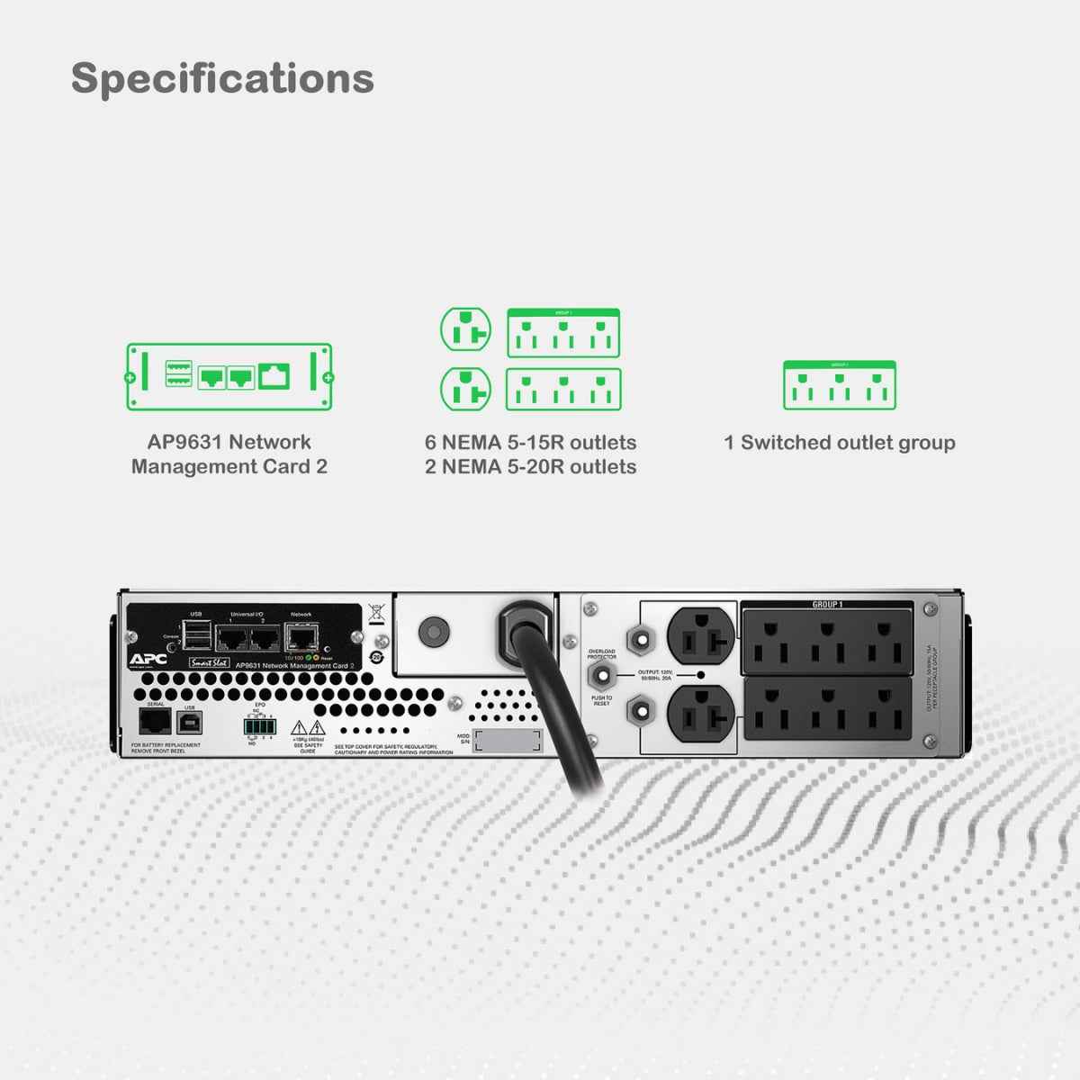 APC Smart-UPS SMT 2200VA 120V (SMT2200RM2UNC) - Line Interactive, Rackmount 2U, 6x NEMA 5-15R+2x NEMA 5-20R outlets, Network Card, AVR, LCD