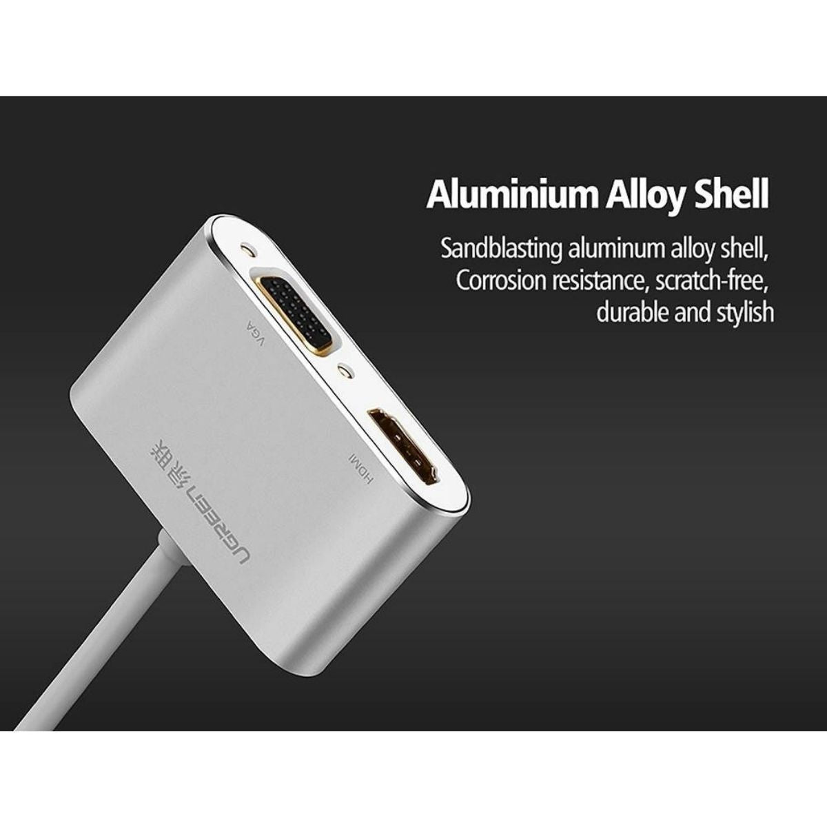 UGREEN MD115 Mini DisplayPort to HDMI + VGA Converter | 4K 30Hz | 1080P 60Hz VGA | Aluminum Case | Silver | 20421