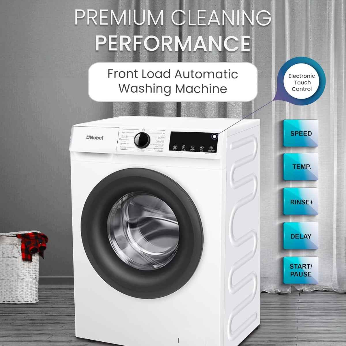 Nobel NWM770 6kg Inverter Washing Machine Silver Color— BLDC Motor, 1200 rpm, 12 Programs, Intelligent Washing