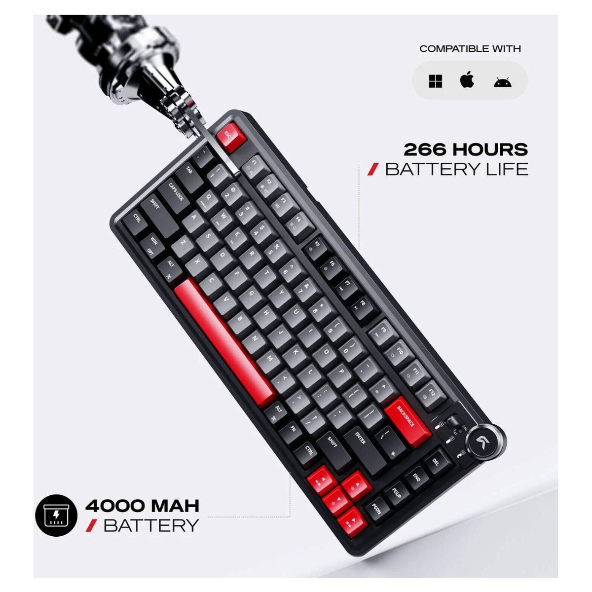 Cybeart X75 Rhino Signature Edition Gaming Keyboard | 75% Layout | Tri-Mode Wireless Mechanical Keyboard | CNC Aluminum | RGB Backlit | KB-X75RHINOTRI-CYB01