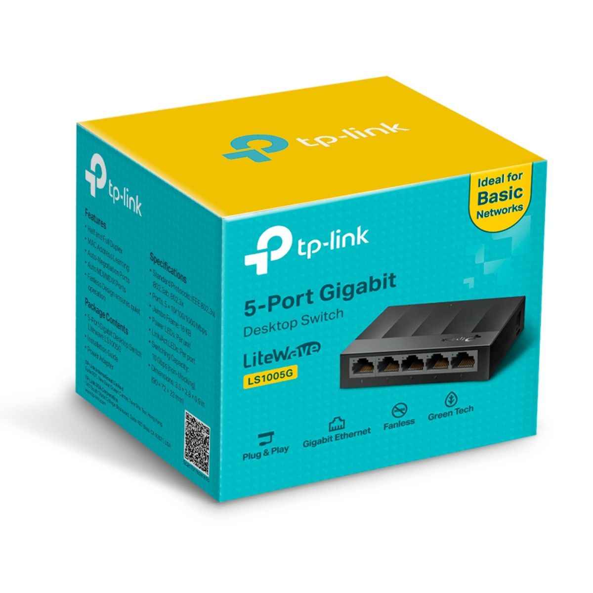 TP-Link LS1005G 5-Port Desktop Gigabit Switch | Desktop Ethernet Splitter | Plastic Case | Unshielded Network Switch | Plug & Play | Fanless Quiet