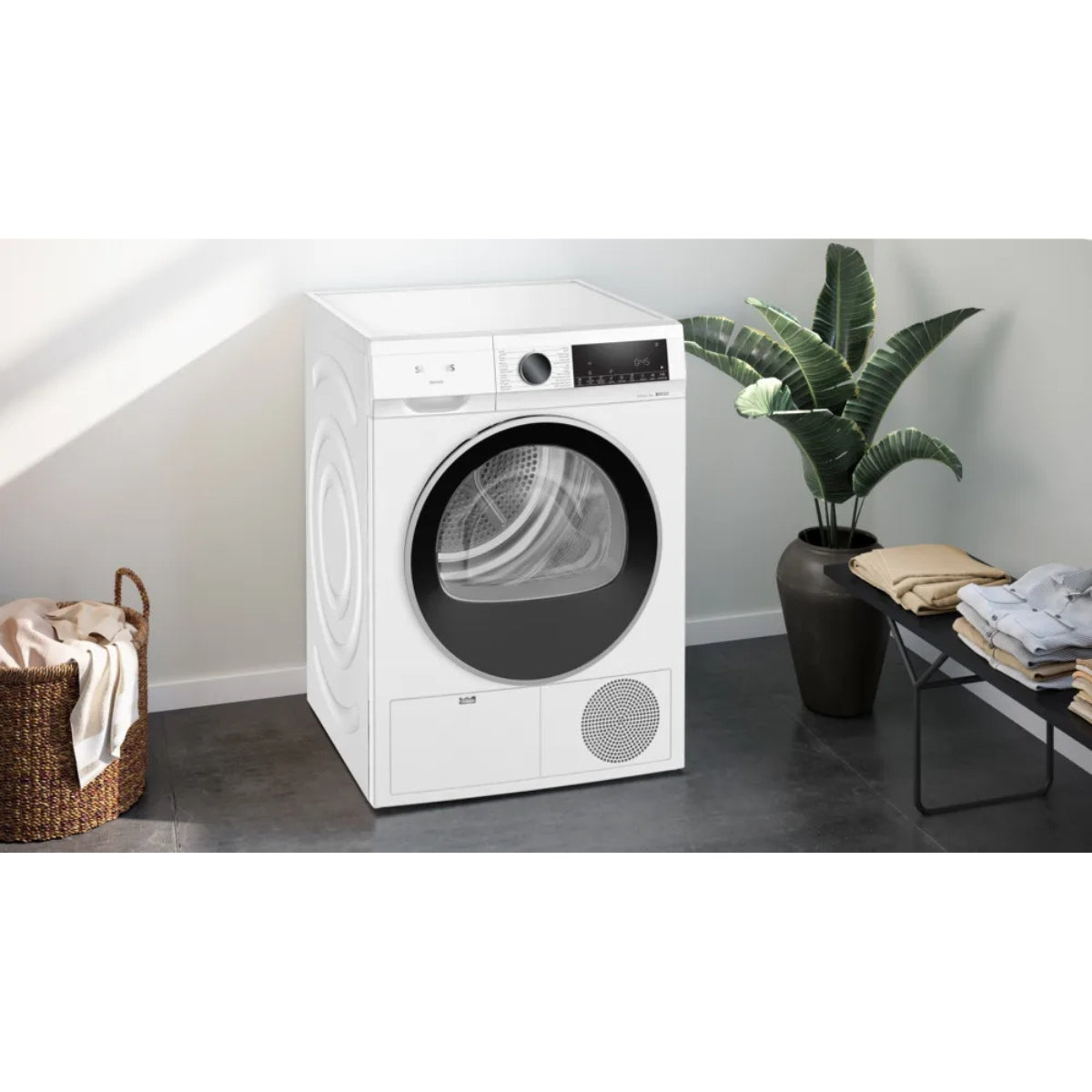 Siemens iQ300 WQ43G200GC  9kg Heat Pump Tumble Dryer – White Color, Auto Dry Sensor-Control, Rapid 40 Program, Anti-Crease Function, Anti-Vibration Design
