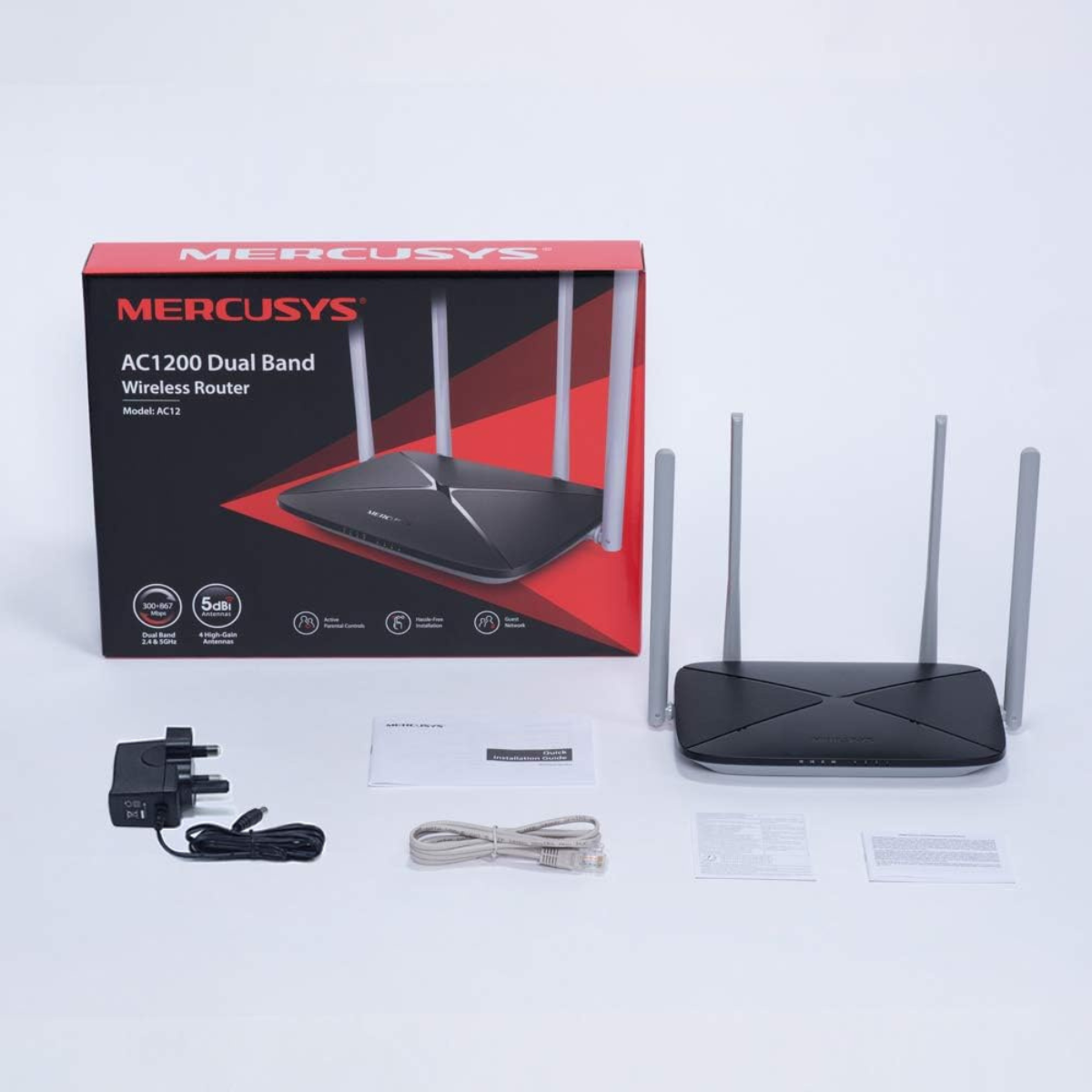 MERCUSYS AC12 AC1200 Dual-Band Wi-Fi 5 Router | 1200 Mbps | 4× 5 dBi Antennas | Guest Network | Black