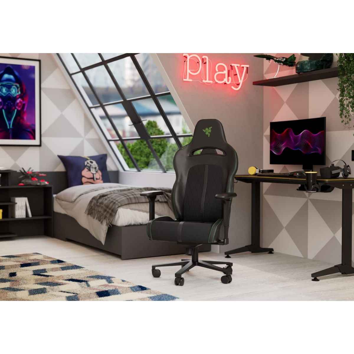 Razer Enki X Pro Gaming Chair – Integrated Lumbar Support, Multi-Layer Synthetic Leather, Black/Green