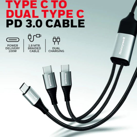 Honeywell Type-C to Dual Type-C Charge & Sync Cable, 1.8Mtr