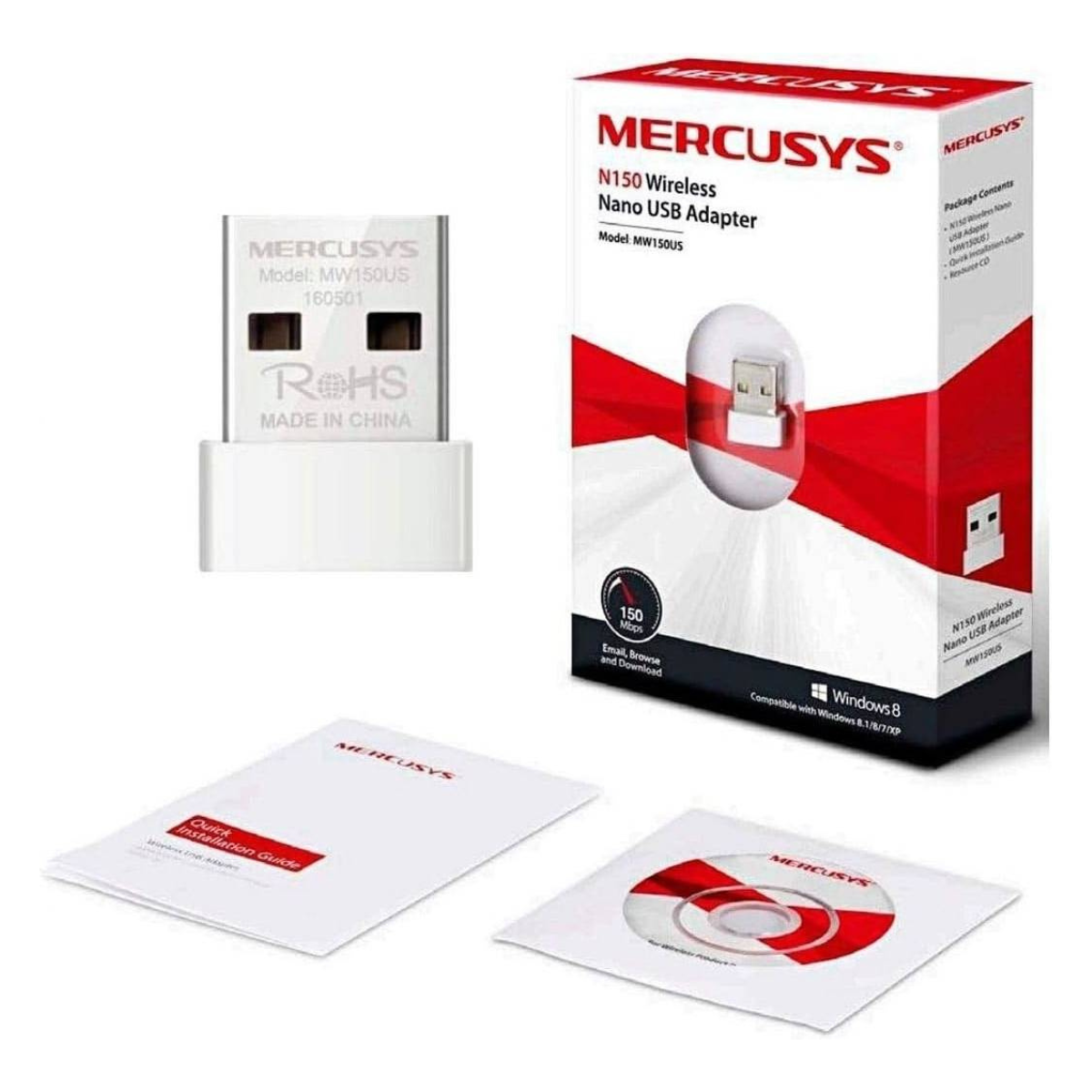 MERCUSYS MW150US N150 Wi-Fi 4 Nano USB Adapter | 150 Mbps 2.4 GHz | USB 2.0 | Soft AP Mode | WPA3 | White