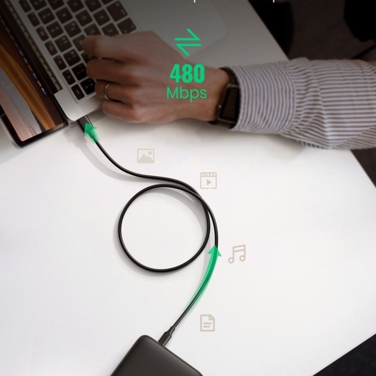 UGREEN 30472 USB 2.0 Type-A Male to Mini 5-Pin Male Cable | 2m | Gold-Plated Connectors | Black