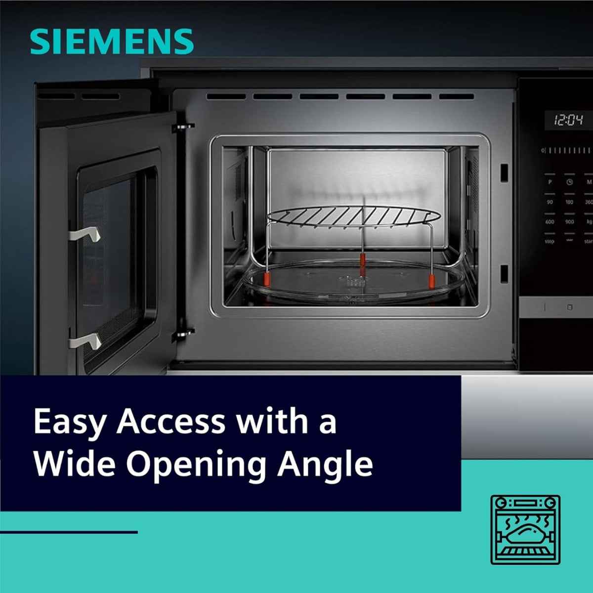Siemens iQ500 Built In Microwave BE555LMS0M, 60cm, 900 Watts Power, 25 Liters Capacity, CookControl8, 5 Power Levels, Integrated Cleaning system, Grill Function, Black/Stainless Steel