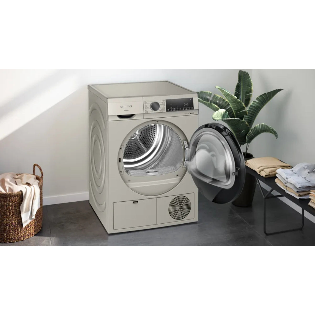 Siemens IQ300 WQ41G20XGC  9kg Heat Pump Tumble Dryer,, Auto Dry Technology, No Towels Program, Fluff Filter, Yes Anti-Vibration Walls, Anti-Crease Function, Silver Inox