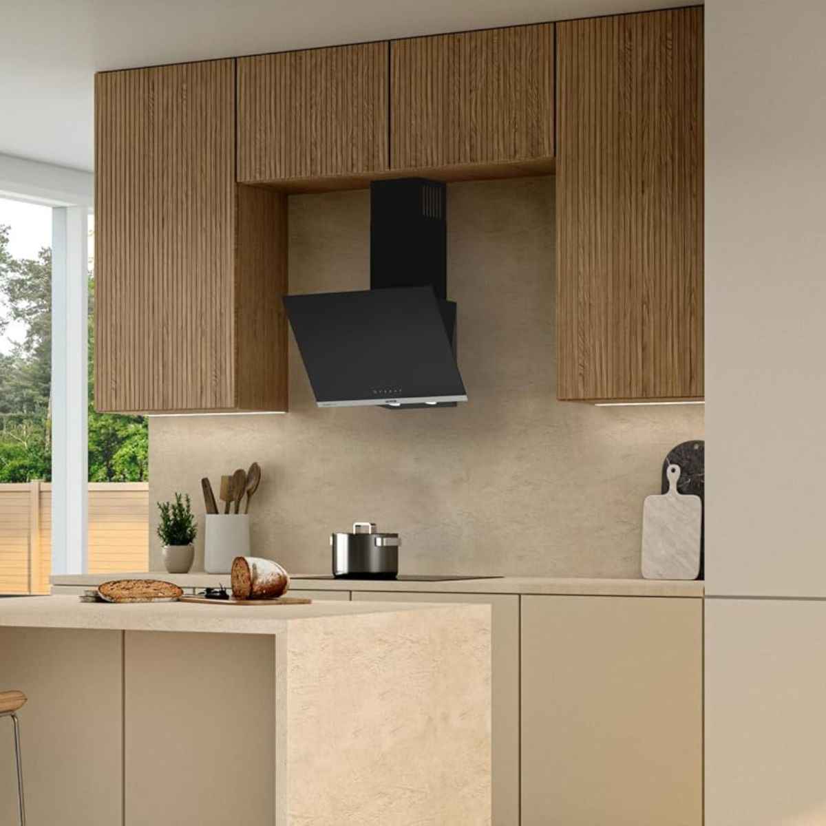 Gorenje WHI644EB Built-In Inclined Cooker Hood, 60cm, 637m³/h Extraction Rate, Touch Control, LED Lighting, Black Glass Finish