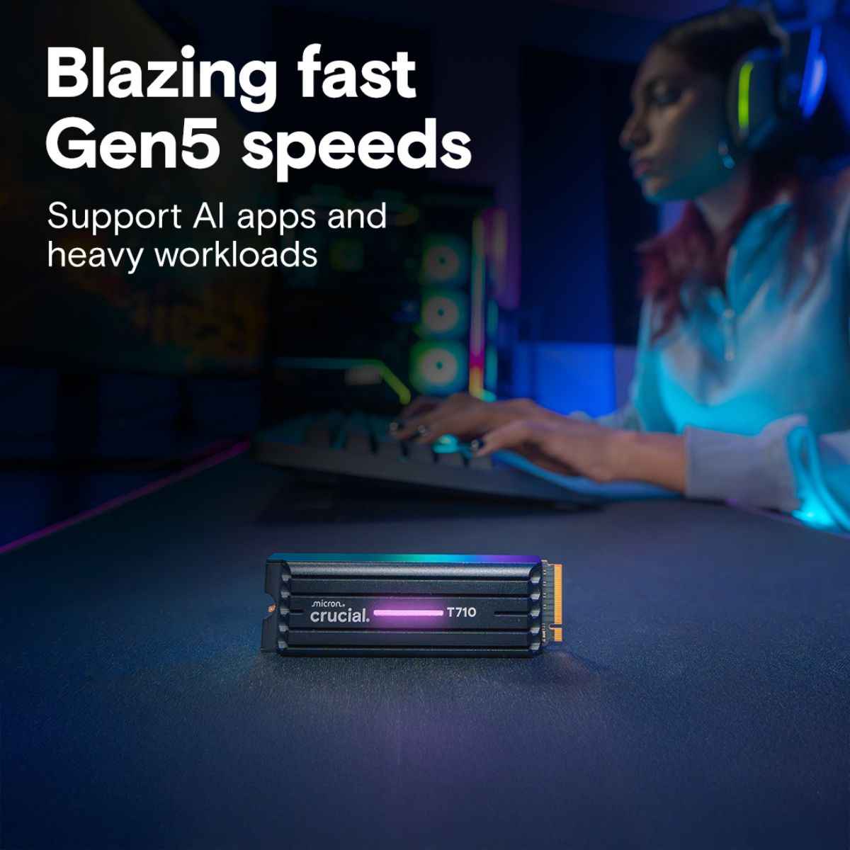 Crucial T710 PCIe Gen5 NVMe 2280 M.2 SSD with Heatsink | 1TB / 2TB / 4TB | Up to 14,900 MB/s | CT1000T710SSD5 / CT2000T710SSD5 / CT4000T710SSD5