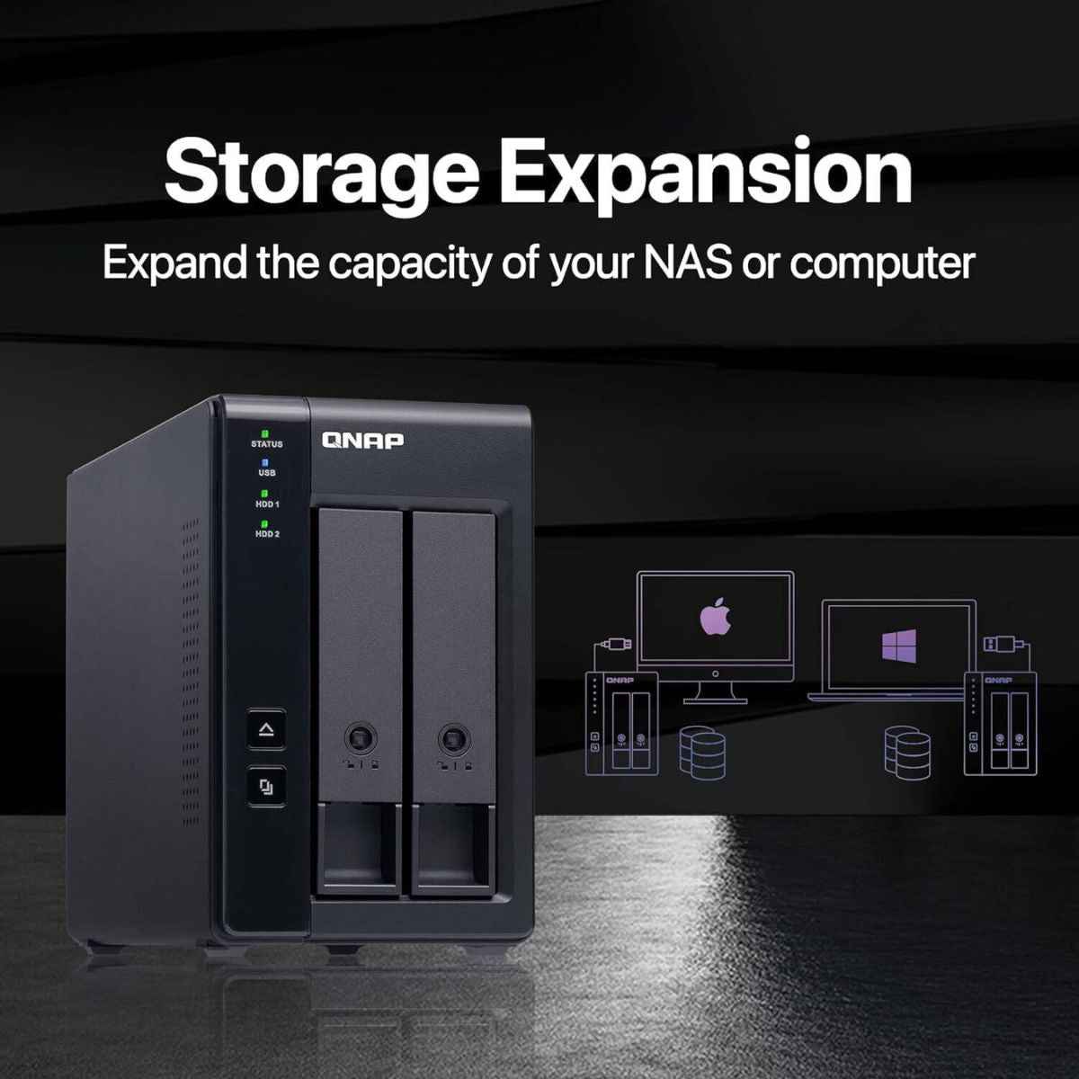 QNAP TR-002 2-Bay USB Type-C RAID Expansion Enclosure – SATA HDD/SSD Storage for NAS, Windows, Mac & Linux