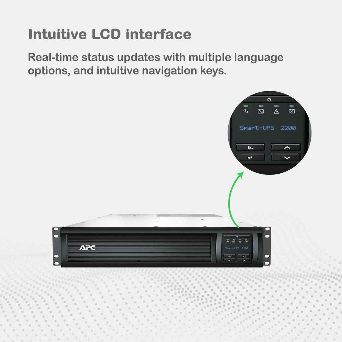 APC Smart-UPS SMT 2200VA 120V (SMT2200RM2UNC) - Line Interactive, Rackmount 2U, 6x NEMA 5-15R+2x NEMA 5-20R outlets, Network Card, AVR, LCD