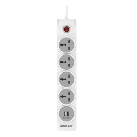 Huntkey SZN507 Power Strip – 4 AC Sockets, 2 USB Charging Ports (2.4A), 3m Cable, Overload & Surge Protection, Child Safety Shutters for Home & Office