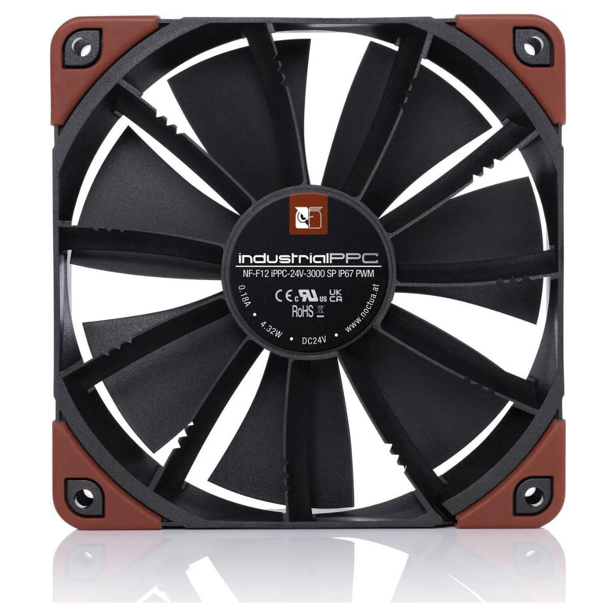 Noctua NF-F12 industrialPPC-24V-3000 SP IP67 PWM Industrial Cooling Fan, 120mm, 3000 RPM, 109.89 CFM Airflow, SSO2 Bearing, IP67 Waterproof & Dustproof, Black