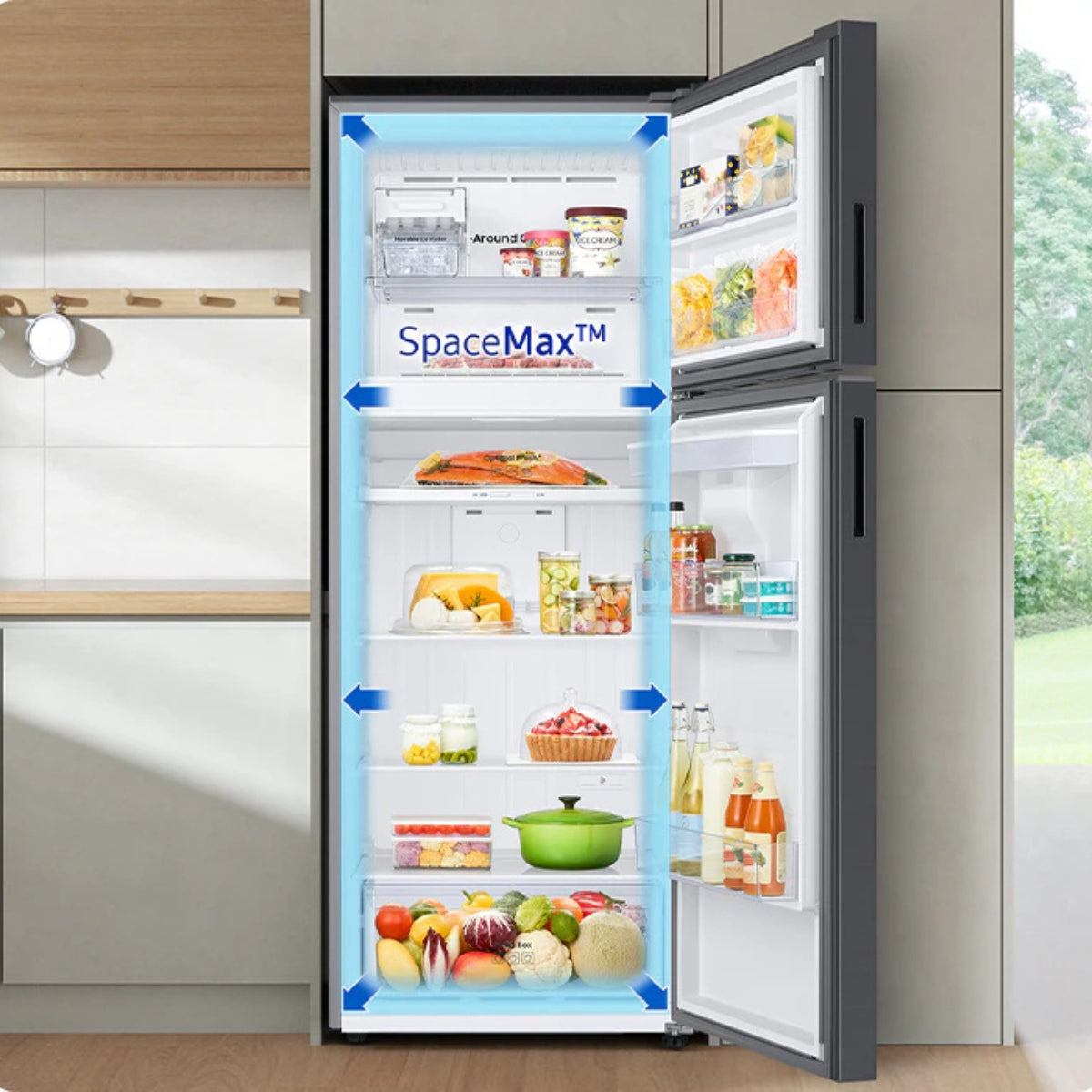Samsung RT6300C 388 Liters Top Mount Freezer Refrigerators RT38CG6404S9AE/ RT50CG6404S9AE Silver Color with Optimal Fresh+, SpaceMax