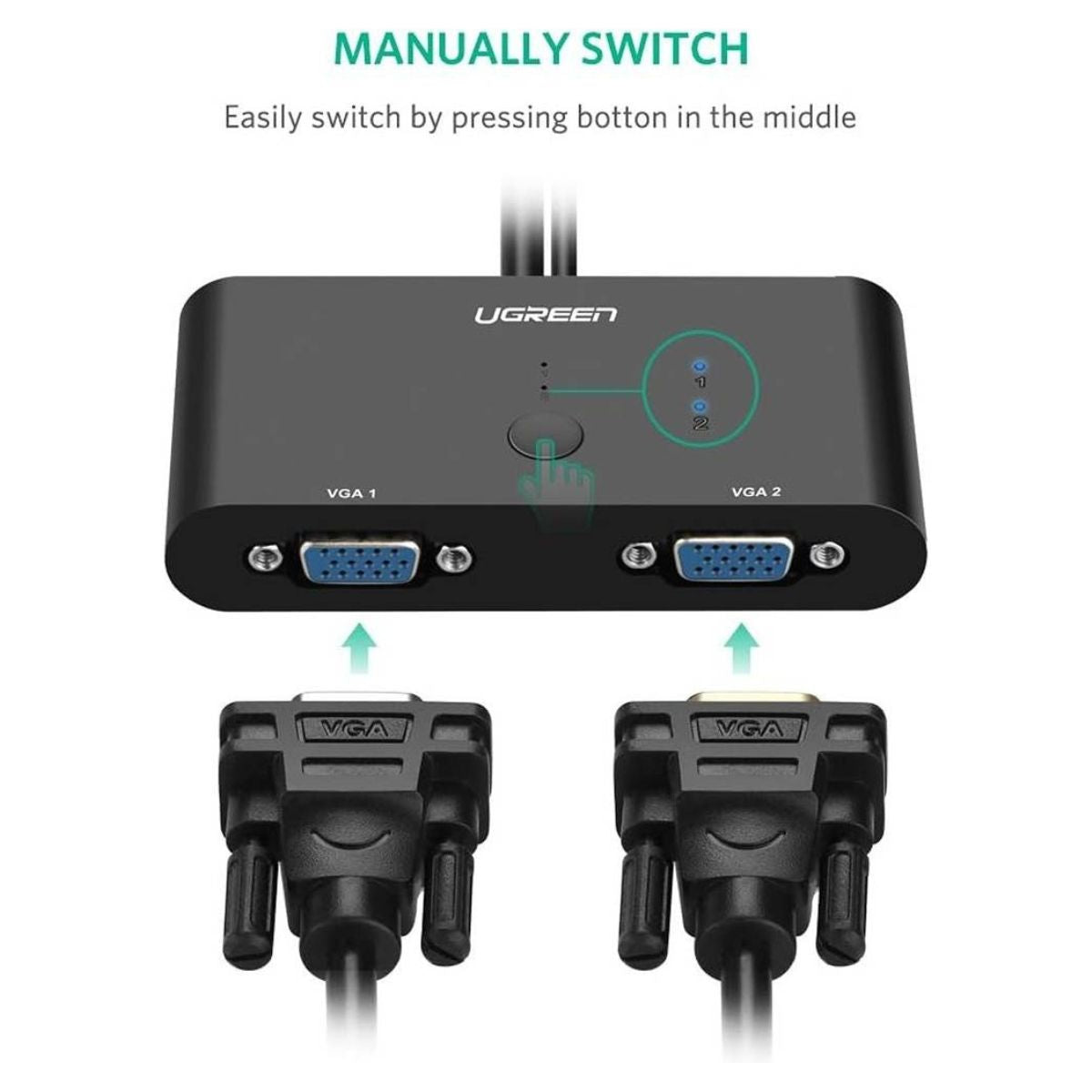 UGREEN VGA 2-in-1-Out Switch 2-Port Audio Video Switcher | 1920×1080 @ 60Hz | Manual Switch Button | Black | 30711