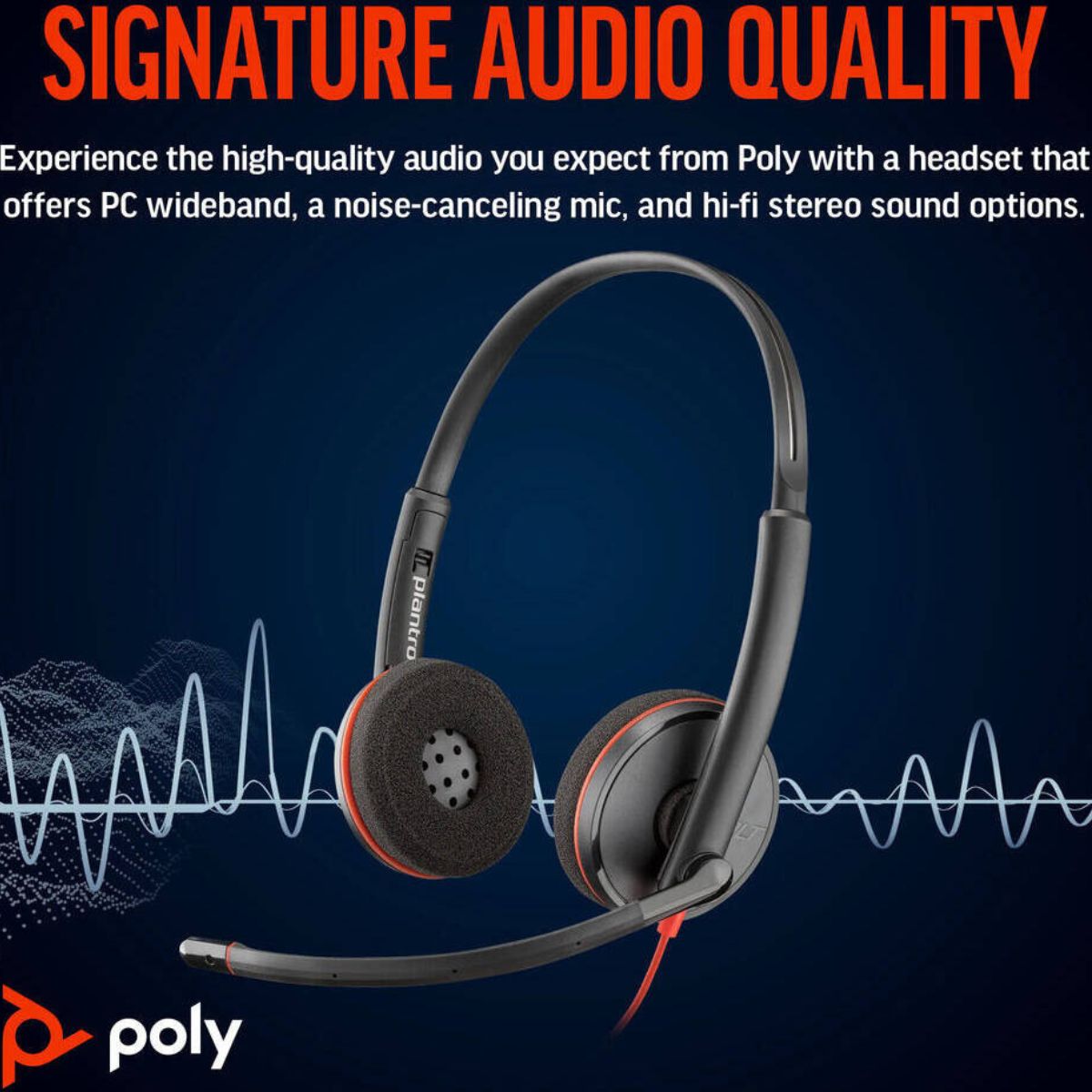 HP Poly Blackwire 3220 USB-C Headset with USB-C to USB-A Adapter, Noise-Canceling Microphone, Inline Call Controls, Hearing Protection, USB-C Connectivity, Black