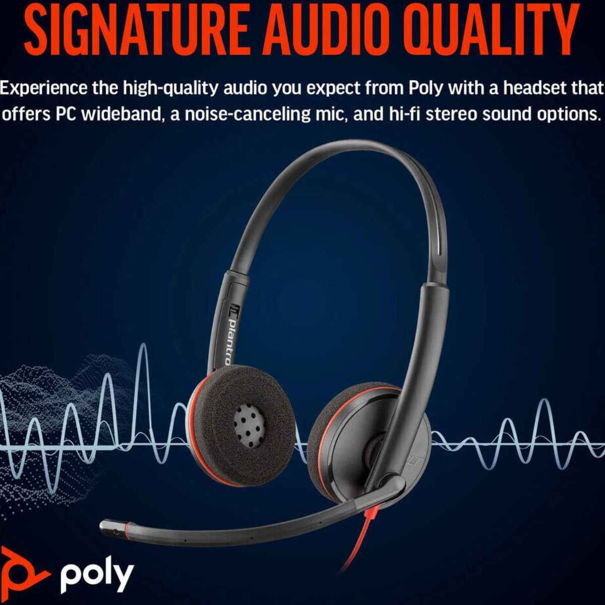 HP Poly Blackwire 3220 USB-C Headset with USB-C to USB-A Adapter, Noise-Canceling Microphone, Inline Call Controls, Hearing Protection, USB-C Connectivity, Black