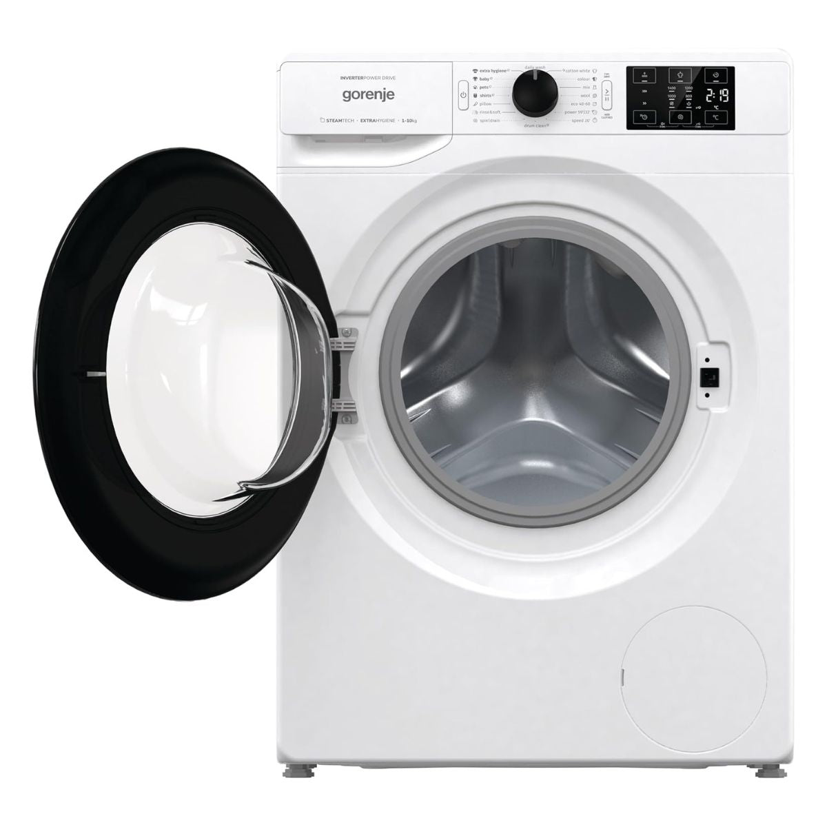 Gorenje WNEI14BS Front Load Washing Machine, 10kg Capacity, 16 Wash Programs, Inverter PowerDrive Motor, SteamTech, 1400 RPM, White