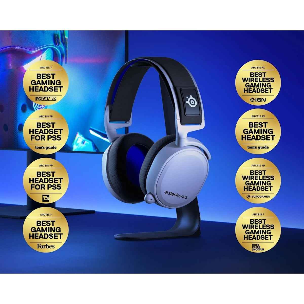 SteelSeries Arctis 7 Plus Wireless Gaming Headset – White | Multi-Platform 2.4 GHz, 30-Hour Battery