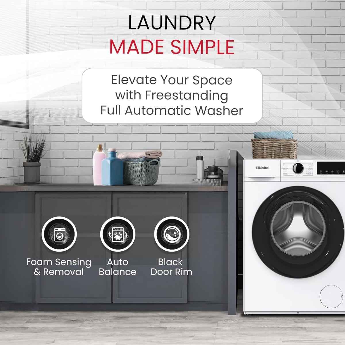 Nobel NWM770 6kg Inverter Washing Machine Silver Color— BLDC Motor, 1200 rpm, 12 Programs, Intelligent Washing