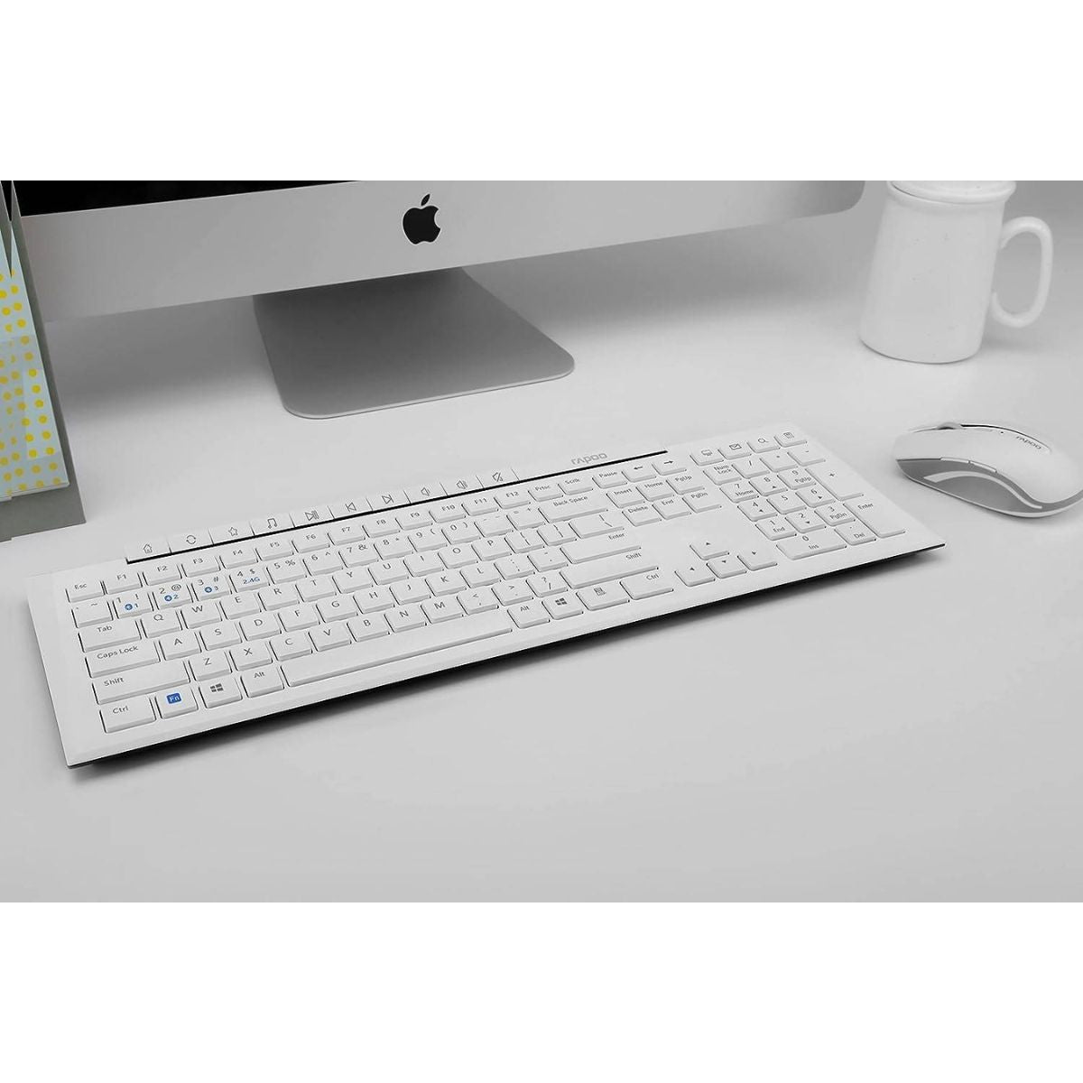 Rapoo 8210M Wireless Mouse & Keyboard Combo | Multi-Mode Connectivity | Bluetooth 4.0 & 2.4GHz | 1600 DPI | English-Arabic Layout | White | 14209
