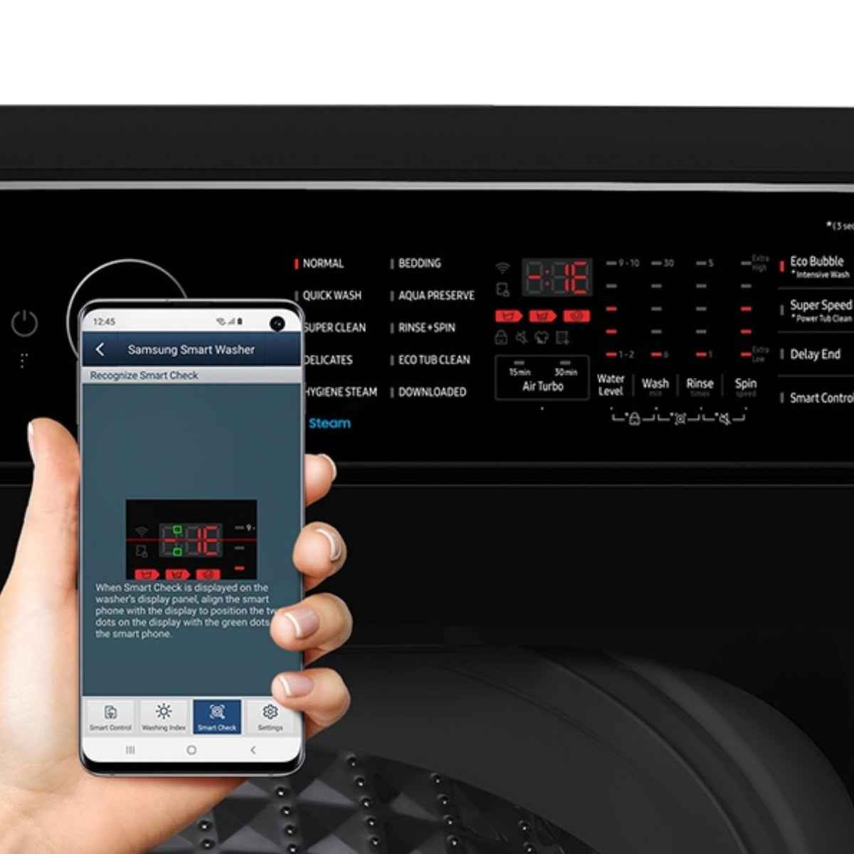 Samsung WA6000C / WA12CG6745BVGU 12kg Top-Load Washing Machine — Eco Bubble™, Digital Inverter Technology, Super Speed, Black Caviar