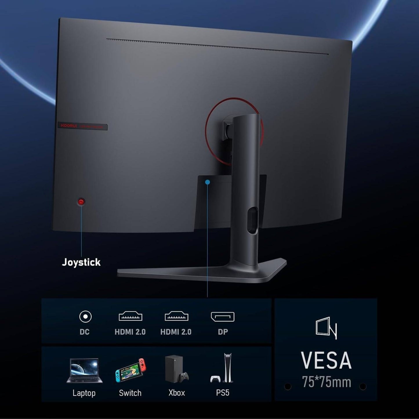 KOORUI 32E6QC 32" Curved Gaming Monitor, QHD, 170Hz, 1ms MPRT, AdaptiveSync, 1500R - Black