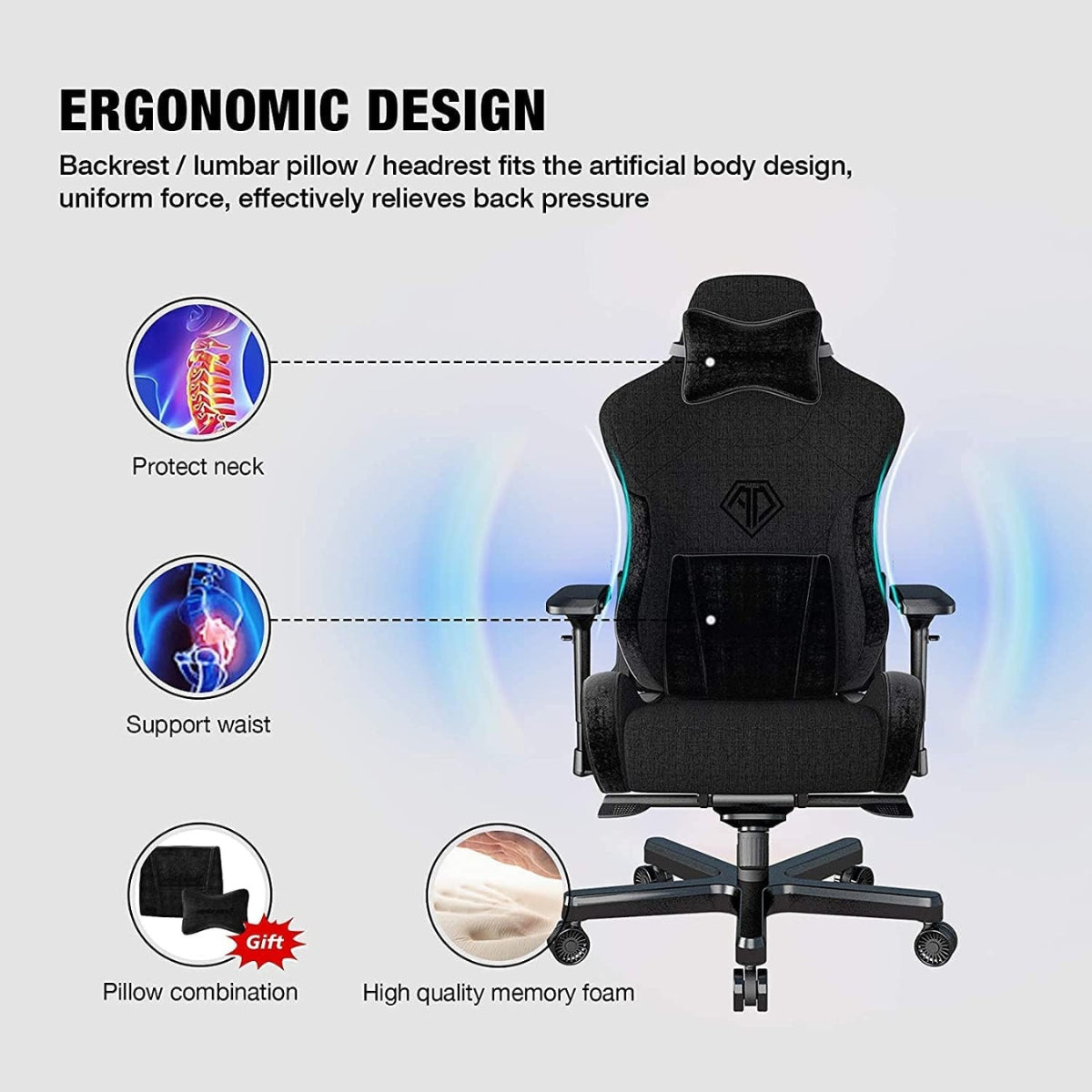 AndaSeat T-Pro II Premium Gaming Chair, 4D Armrests, Memory Foam Neck Pillow & Lumbar Support