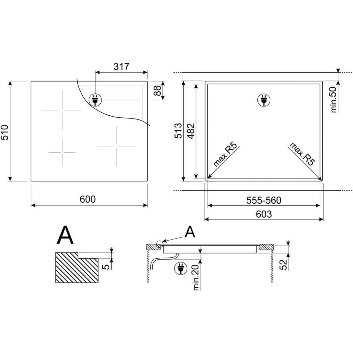 Smeg SI2641D Built-In Universal Aesthetic Induction Hob, 60cm Size, Black