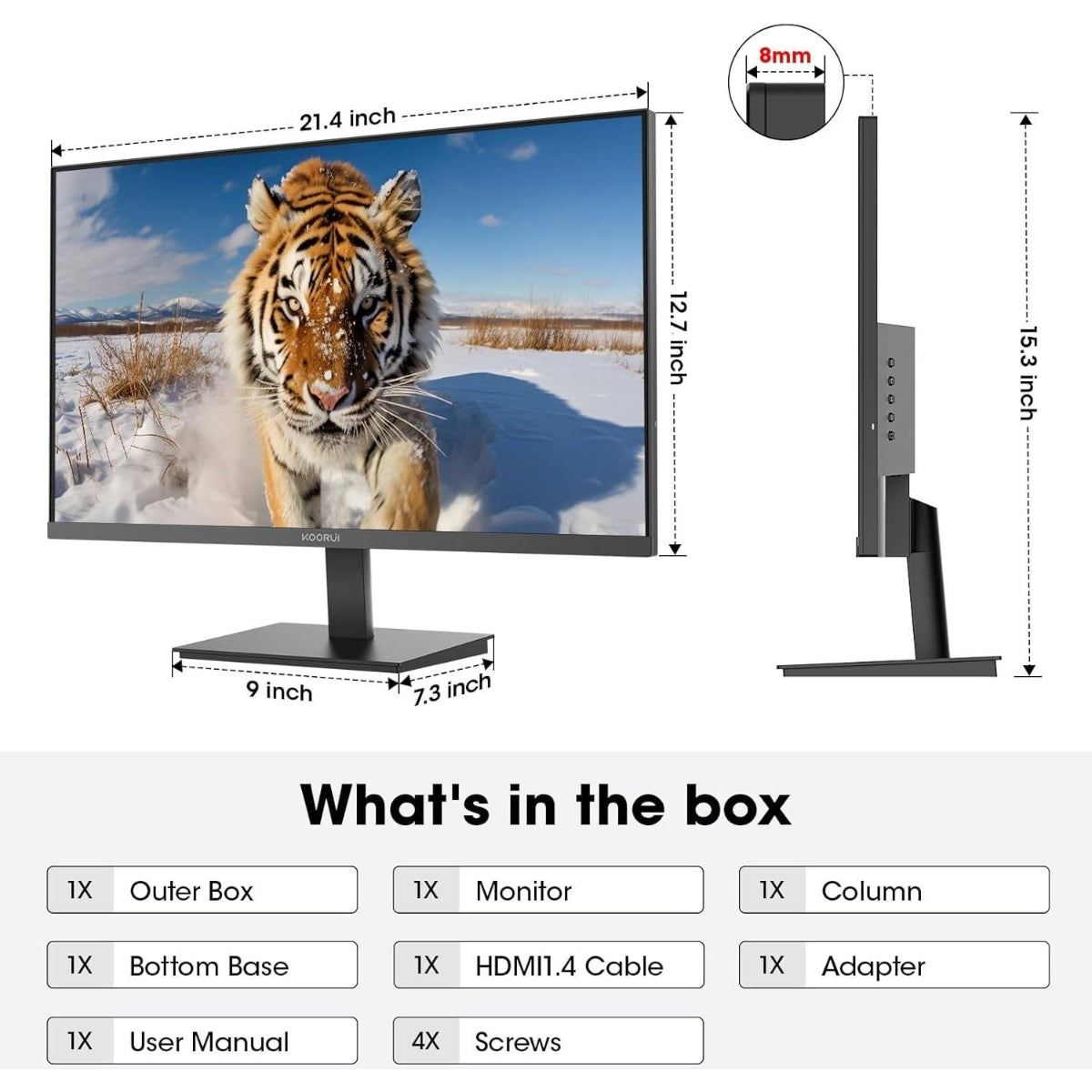 KOORUI E2411H Office Monitor – 24" IPS Display, FHD Resolution, 120Hz Refresh Rate, FreeSync Premium, Flicker-Free Comfort