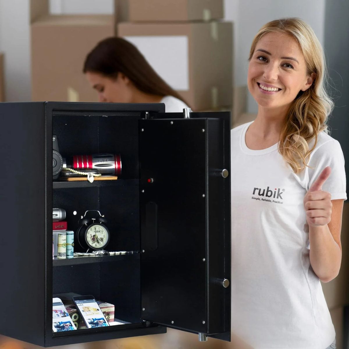 Rubik Large Safe Box with Digital Keypad and Key Lock, 60x36x30cm, Black | RB60EG-B