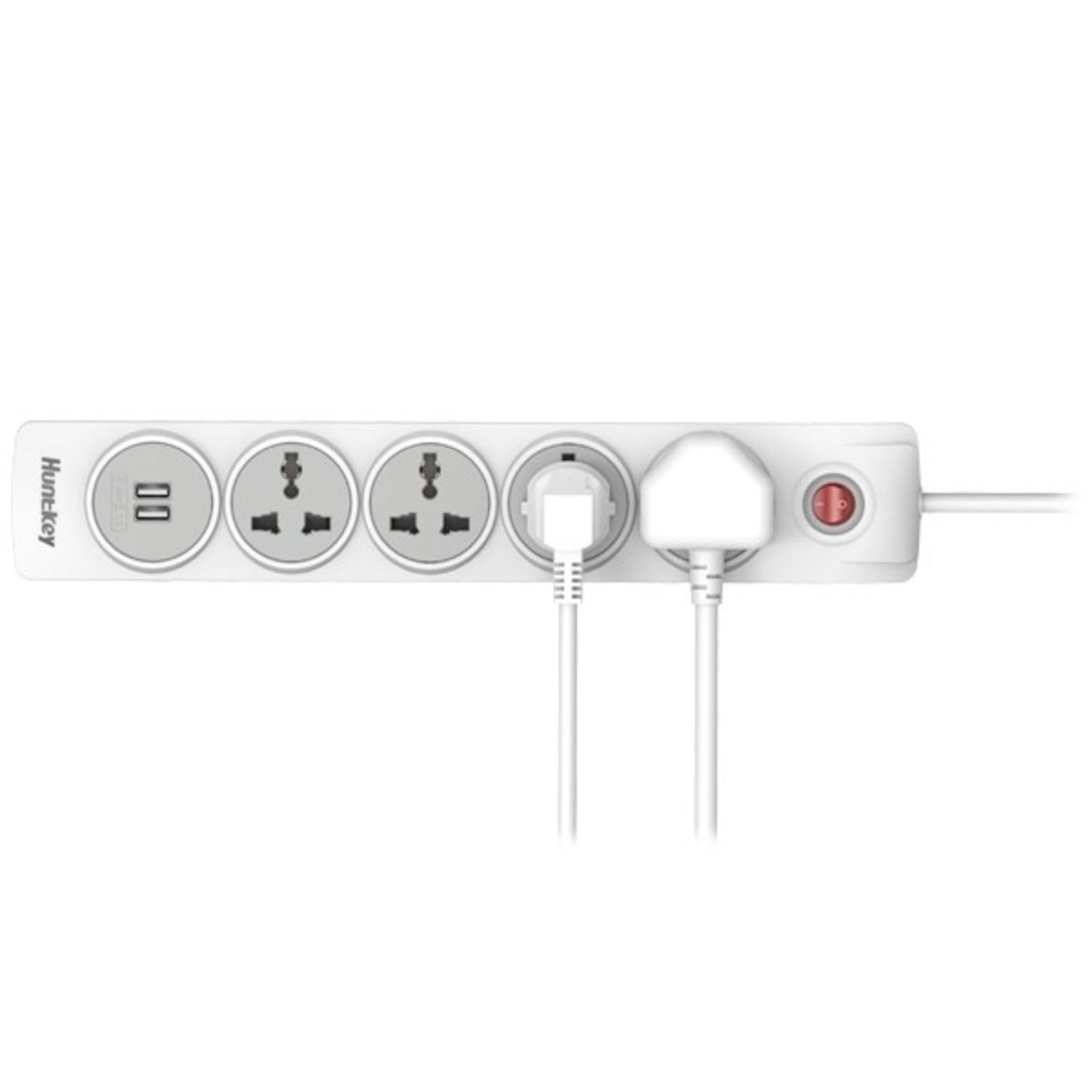 Huntkey SZN507 Power Strip – 4 AC Sockets, 2 USB Charging Ports (2.4A), 3m Cable, Overload & Surge Protection, Child Safety Shutters for Home & Office