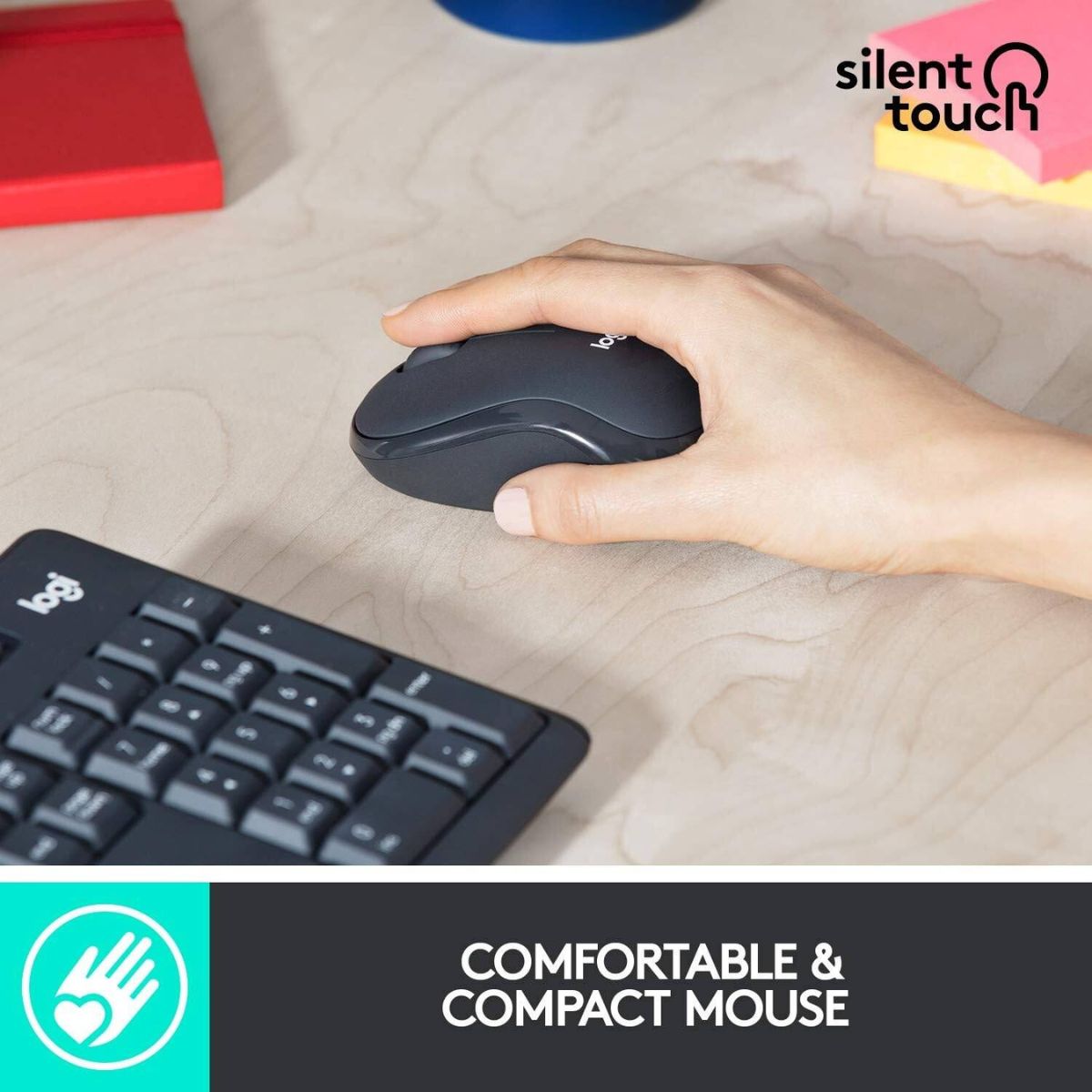 Logitech MK295 Silent Wireless Keyboard and Mouse Combo | SilentTouch Technology | 2.4GHz Wireless Connectivity | 10m Wireless Range | Nano USB Receiver | English/Arabic Layout | Graphite | 920-009801